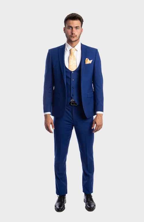 Indigo Blue 3 Piece Peak Lapel Suit