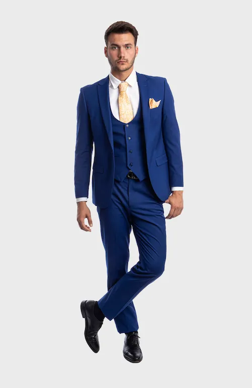 Indigo Blue 3 Piece Peak Lapel Suit