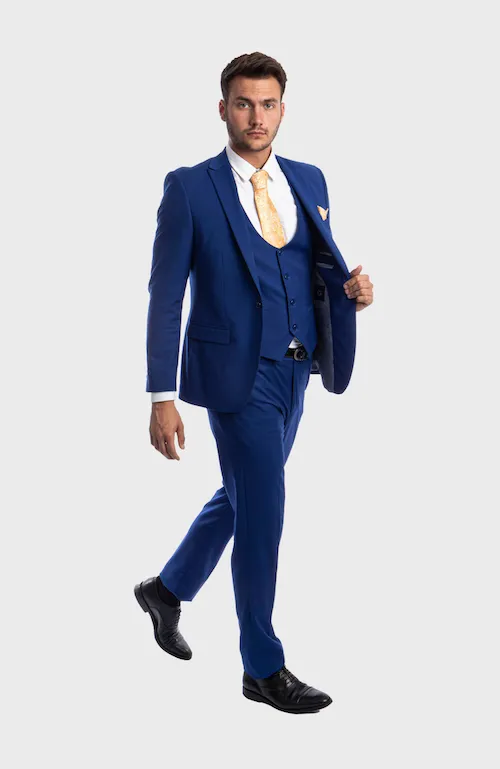 Indigo Blue 3 Piece Peak Lapel Suit