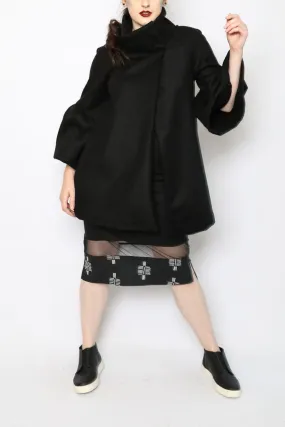 Isis Ruffle Sleeve Swing Coat in Black