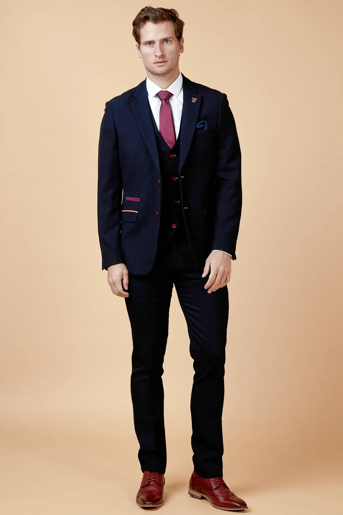 JD4 - Navy Contrast Trim Three Piece Suit