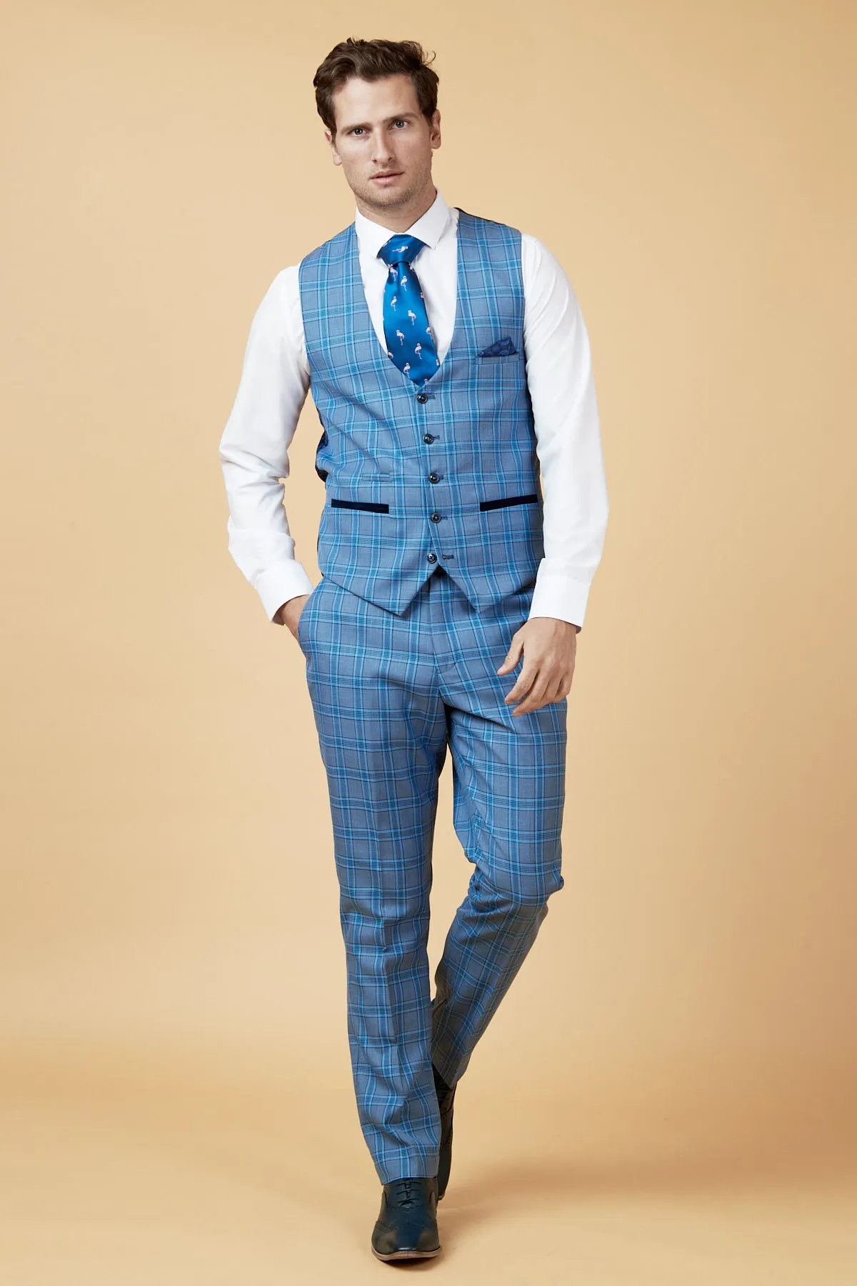 JOSE - Sky Blue Check Three Piece Suit