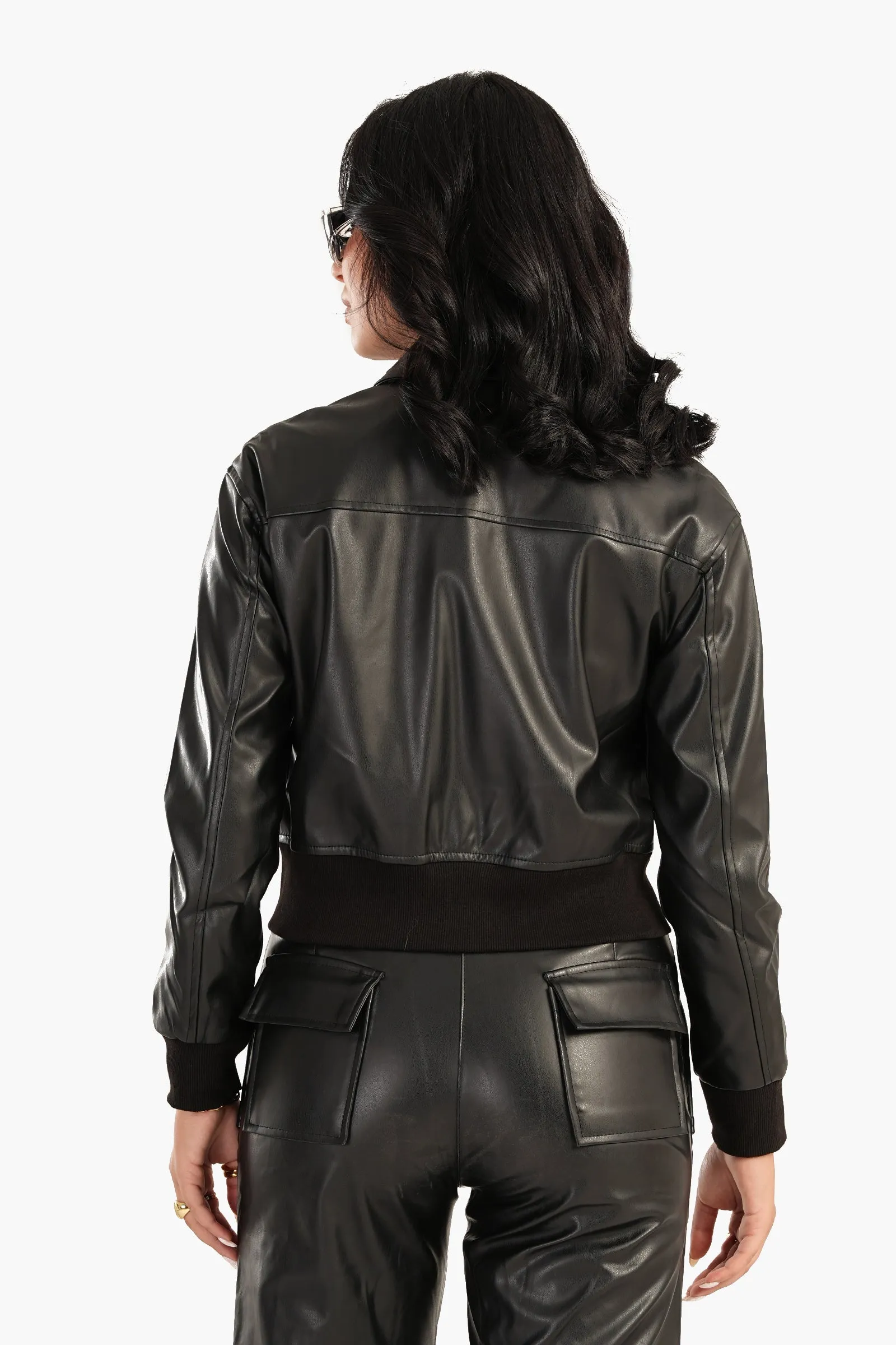 Leather Jacket with Elasic Hem