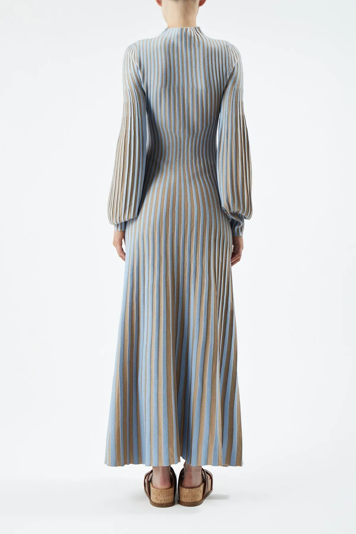 Lee Knit Dress in Light Blue & Camel Cashmere Silk