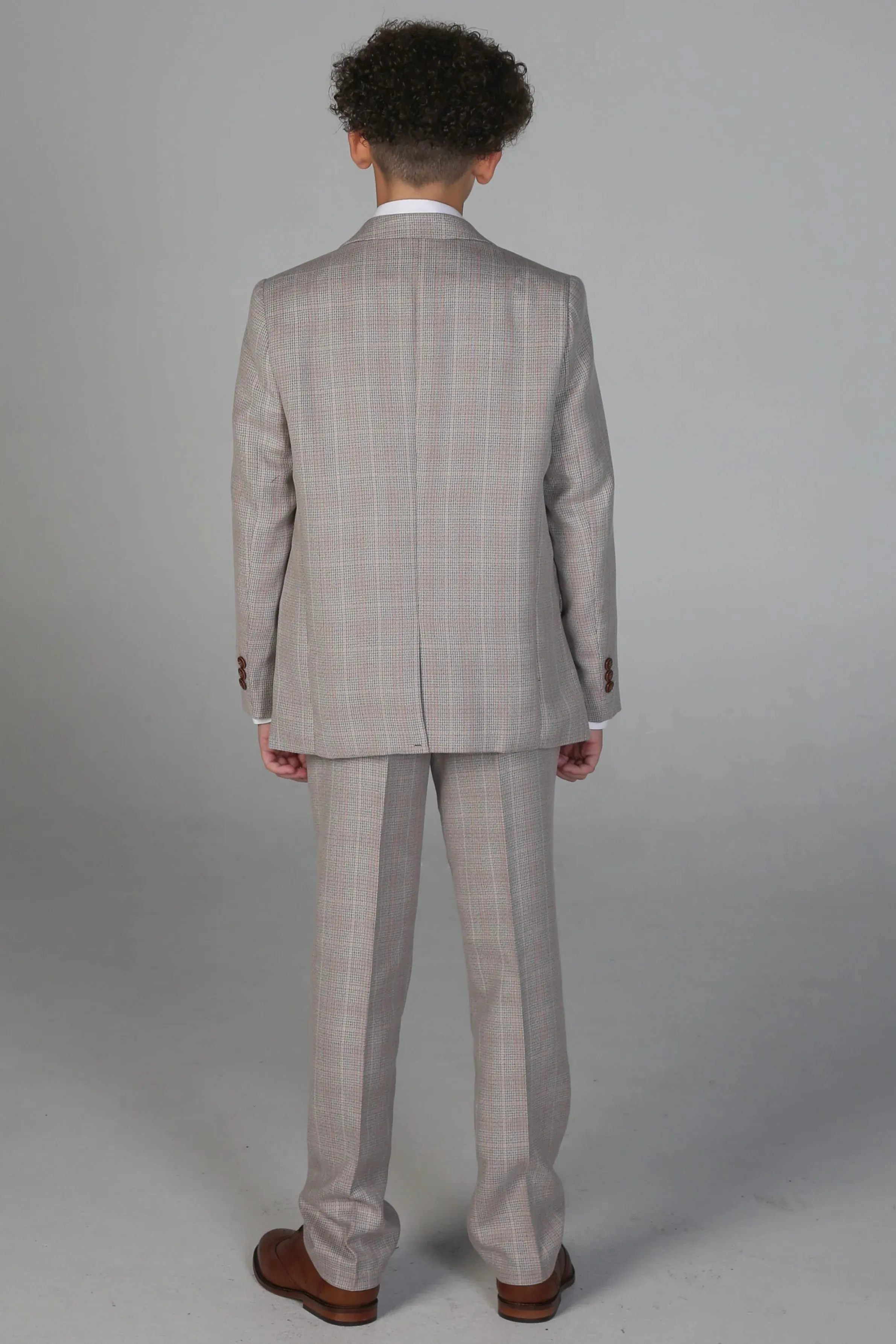 Leo - Boys Beige 3 Piece Checked Suit