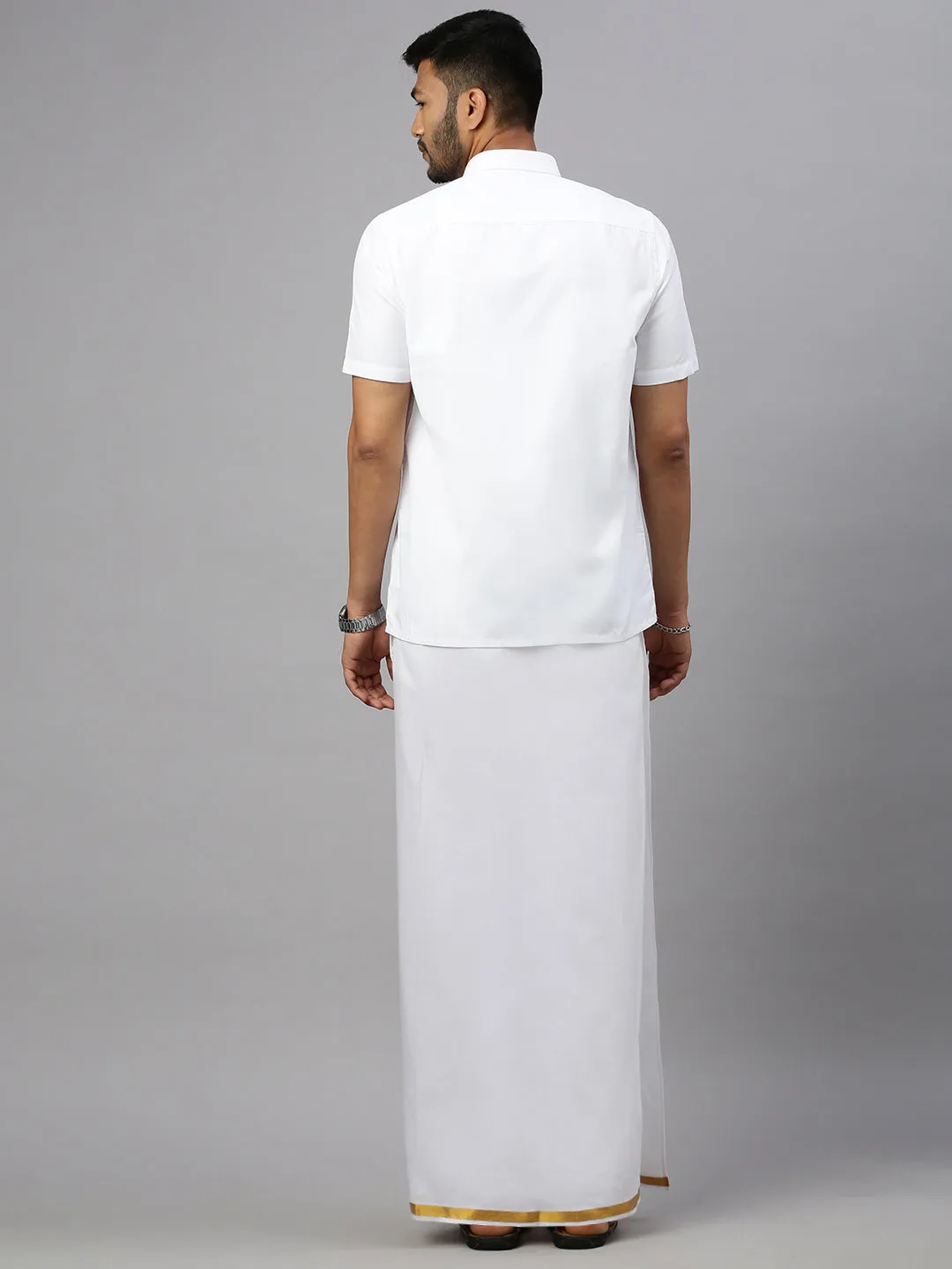 Like Father Like Son Half Sleeves White Shirt Dhoti Set Combo