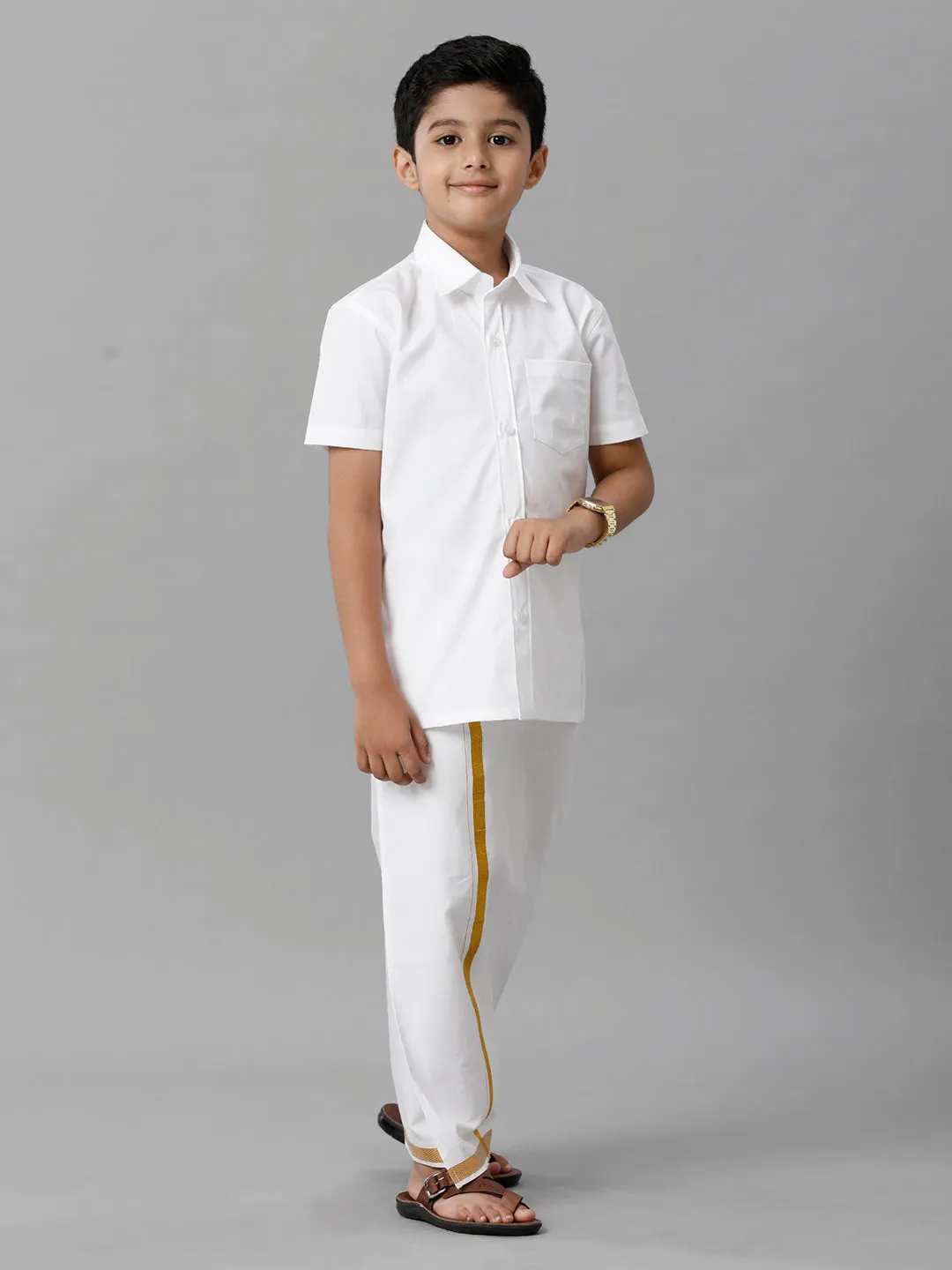 Like Father Like Son Half Sleeves White Shirt Dhoti Set Combo