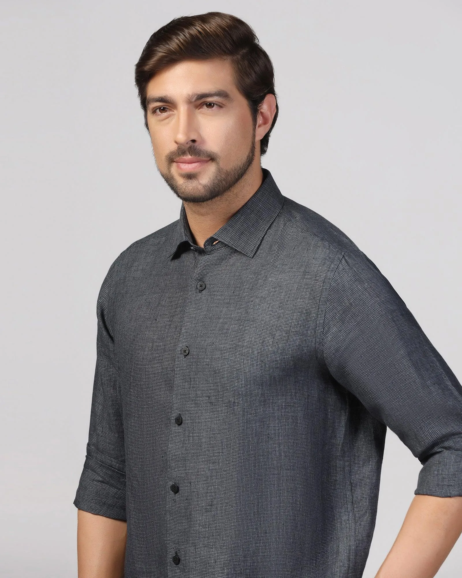 Linen Casual Black Check Shirt - Connor