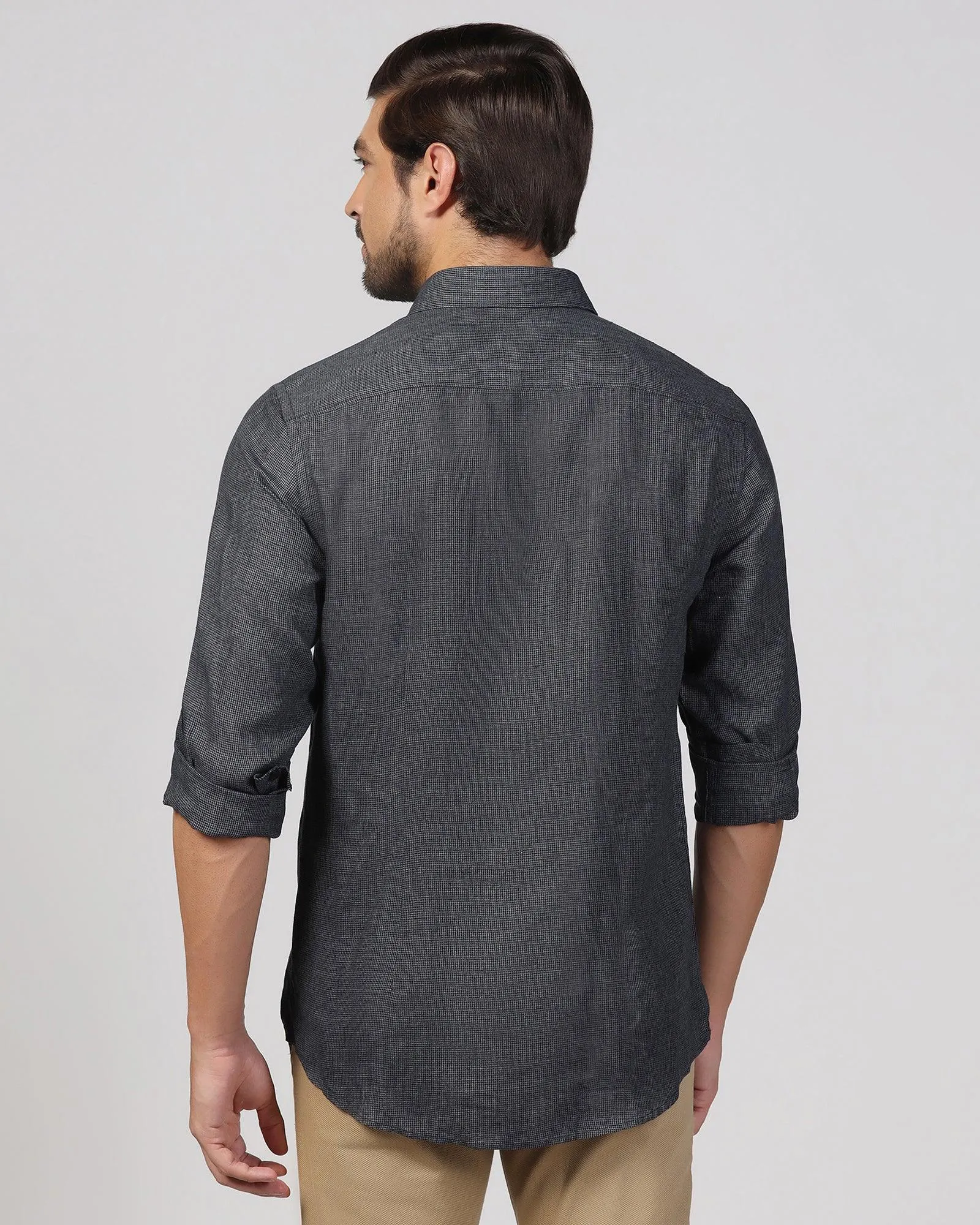 Linen Casual Black Check Shirt - Connor