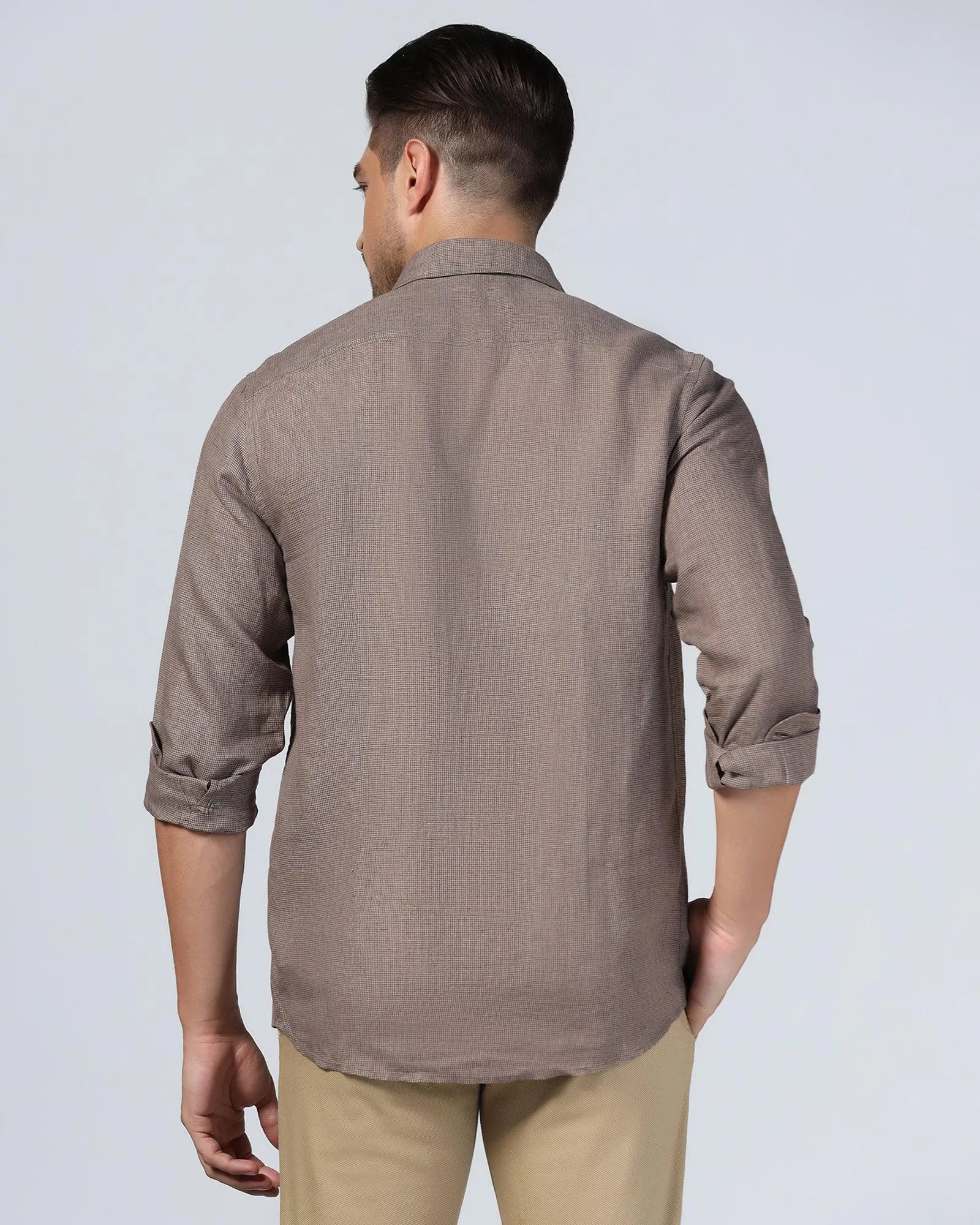 Linen Casual Brown Check Shirt - Connor