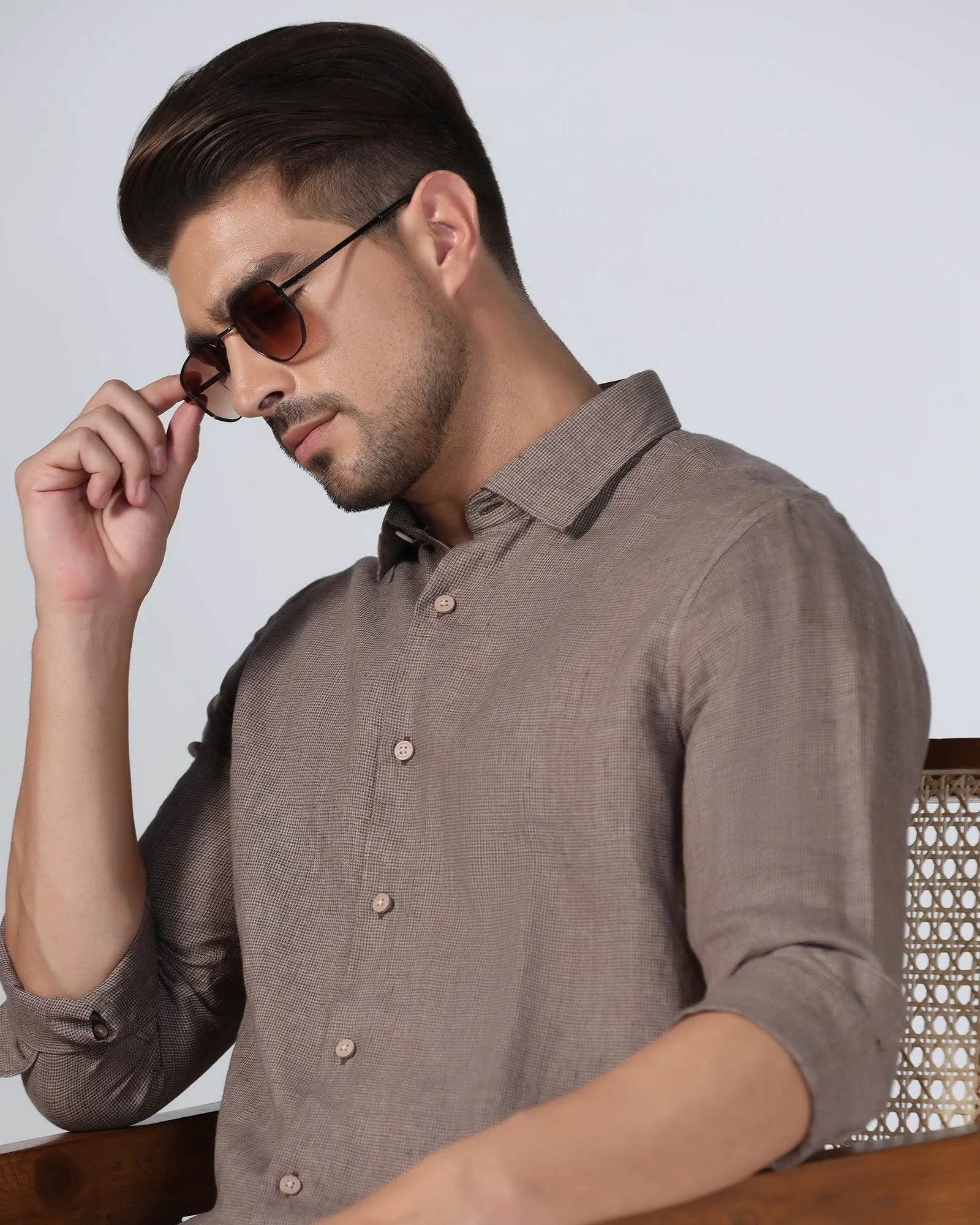 Linen Casual Brown Check Shirt - Connor