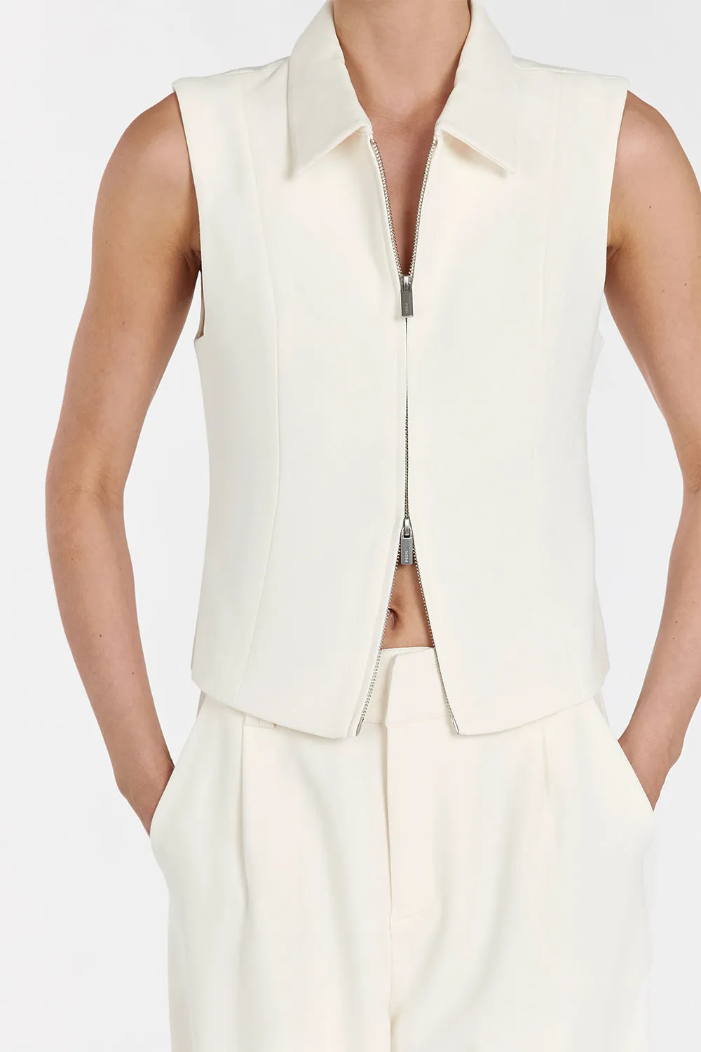 LIV CREAM ZIP COLLARED VEST