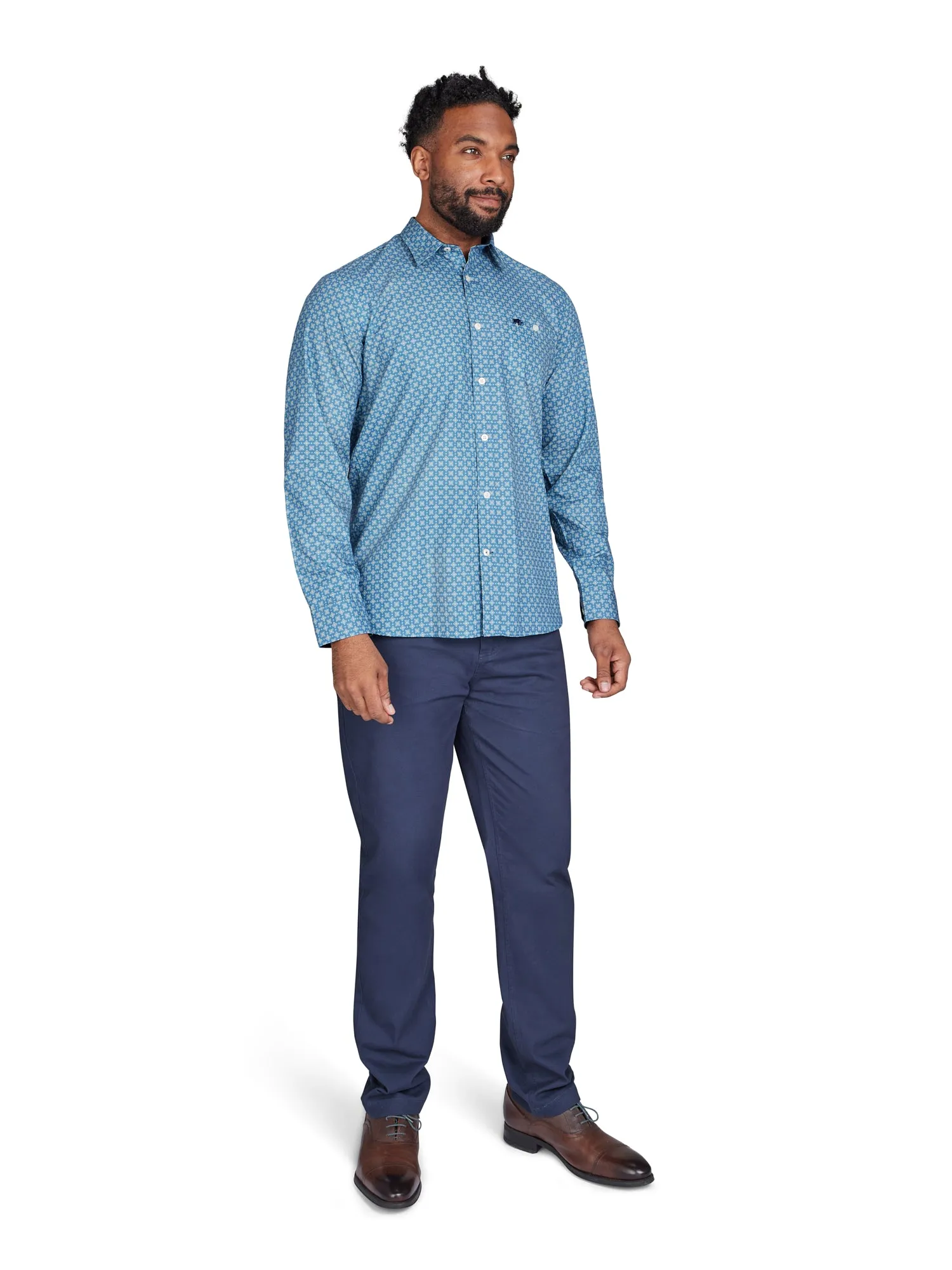 Long Sleeve Diamond Pattern Shirt - Denim Blue