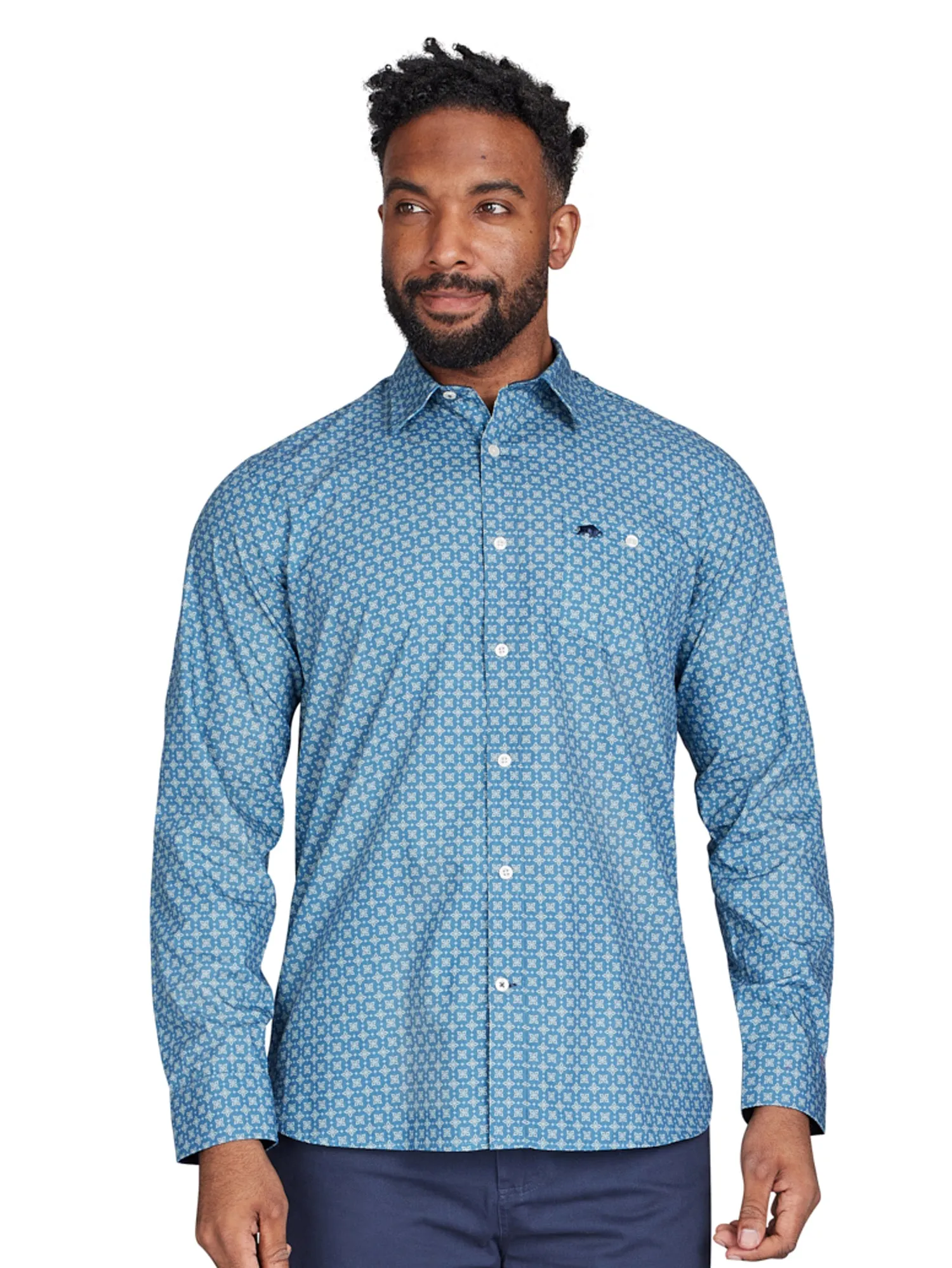 Long Sleeve Diamond Pattern Shirt - Denim Blue