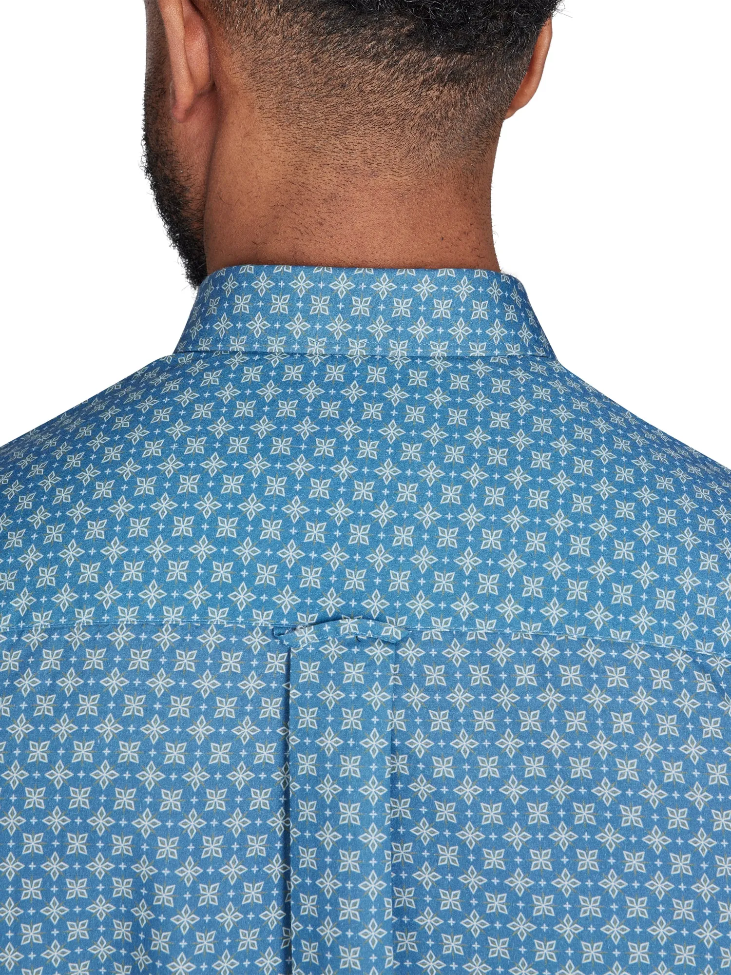 Long Sleeve Diamond Pattern Shirt - Denim Blue