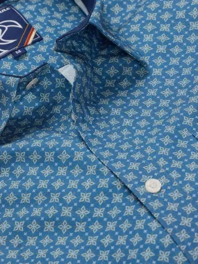 Long Sleeve Diamond Pattern Shirt - Denim Blue