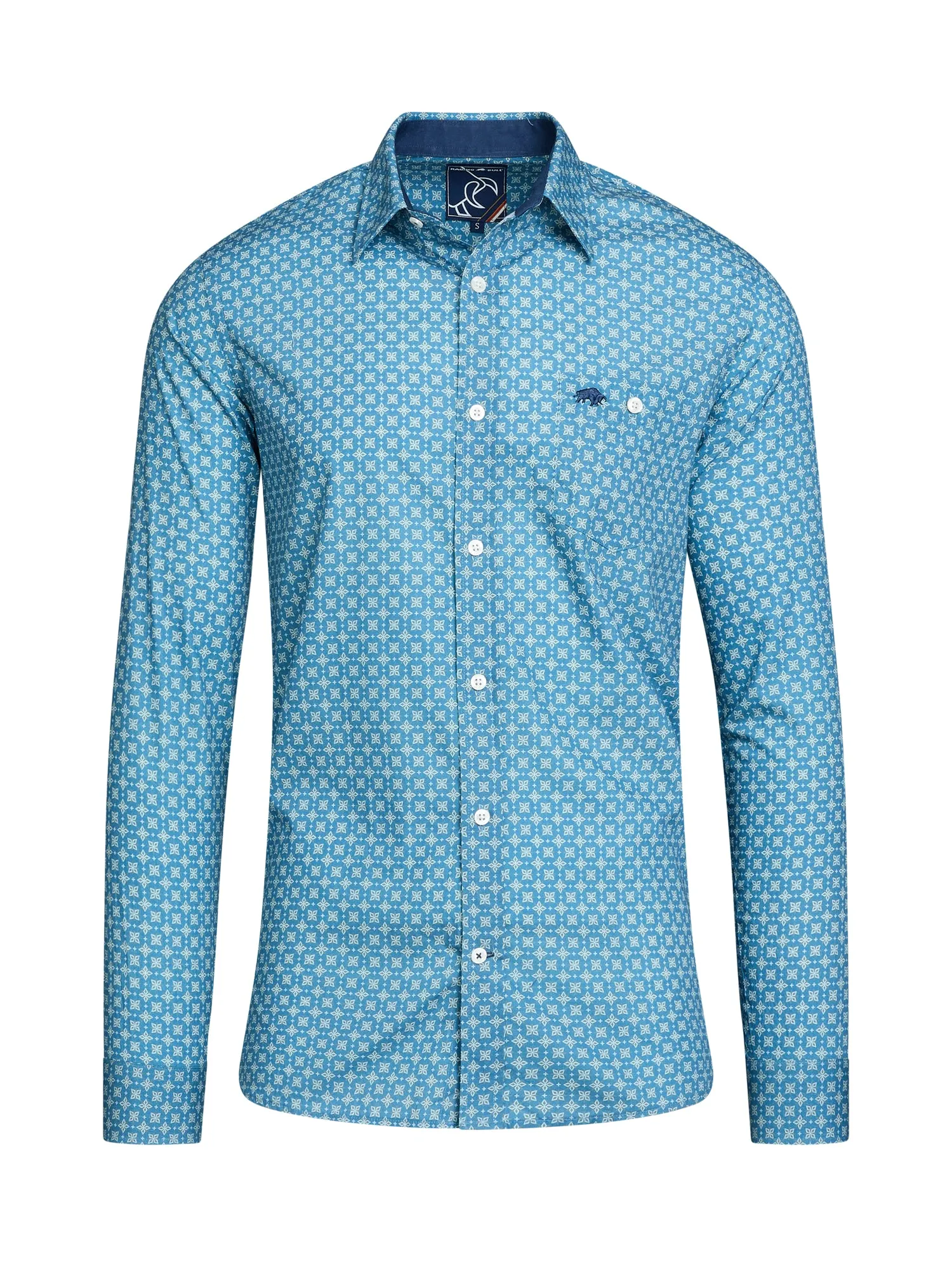 Long Sleeve Diamond Pattern Shirt - Denim Blue