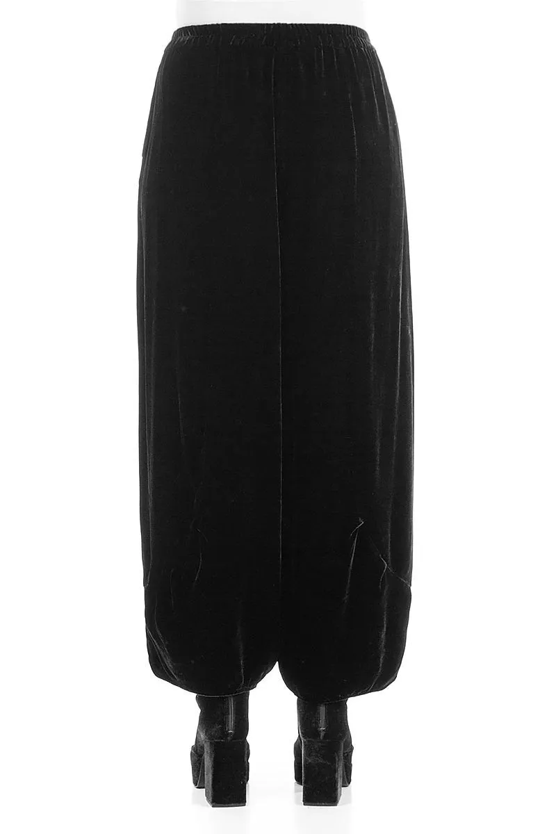 Loose Black Silk Velvet Trousers