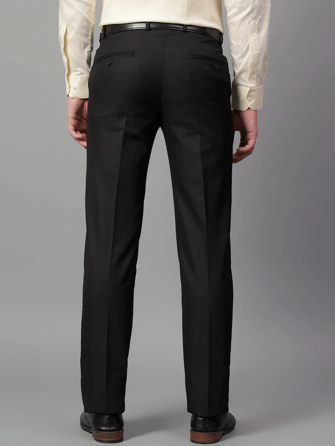 Men's Black Self Design Non-Pleated Formal Trouser