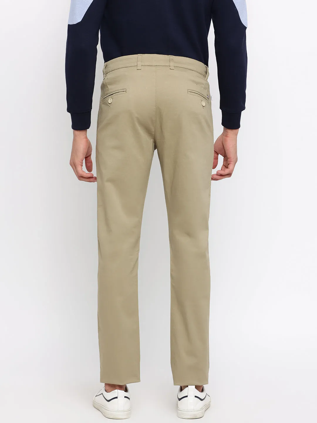 Men's Casual Flat front Beige  Trousers