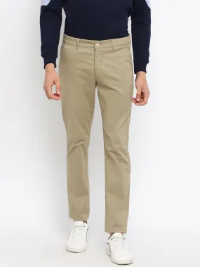 Men's Casual Flat front Beige  Trousers