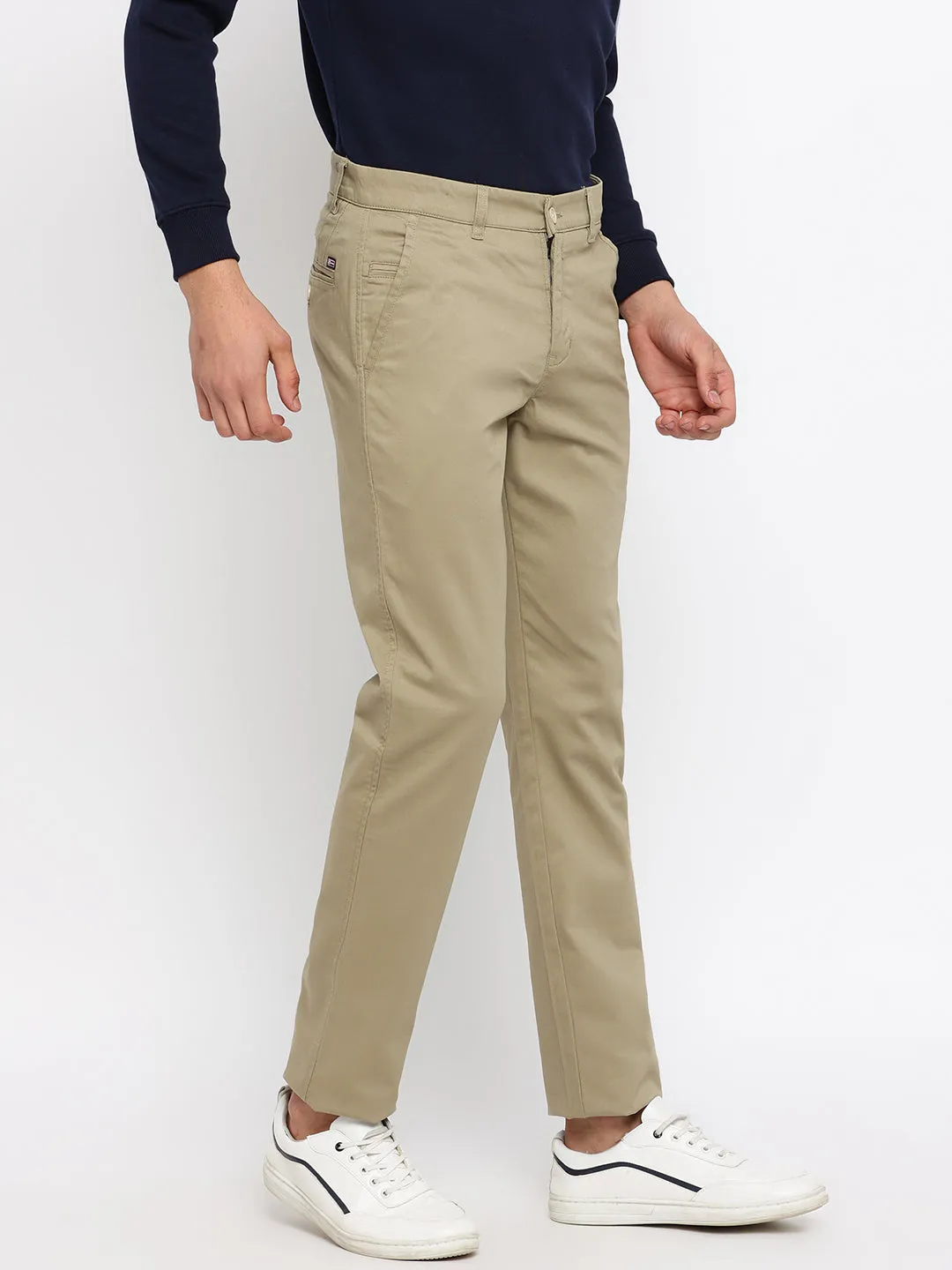 Men's Casual Flat front Beige  Trousers