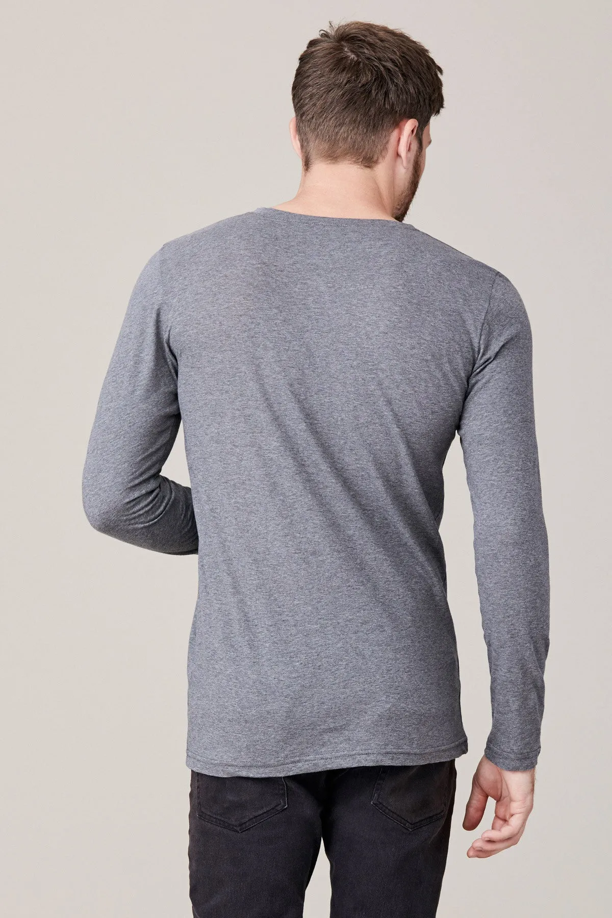 Men's Long Sleeve Button Henley - Heather Grey