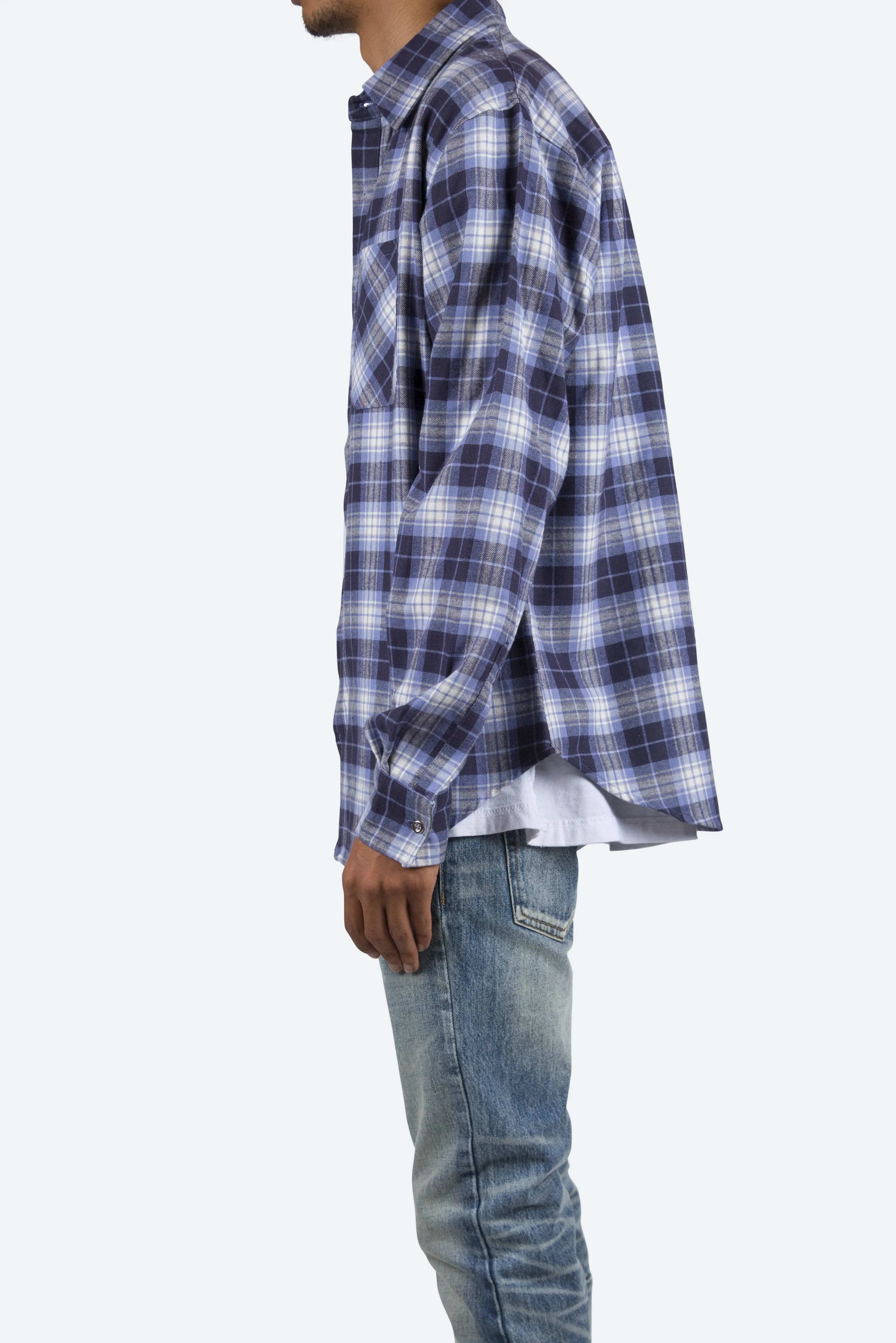 Metal Button Flannel - Blue/White