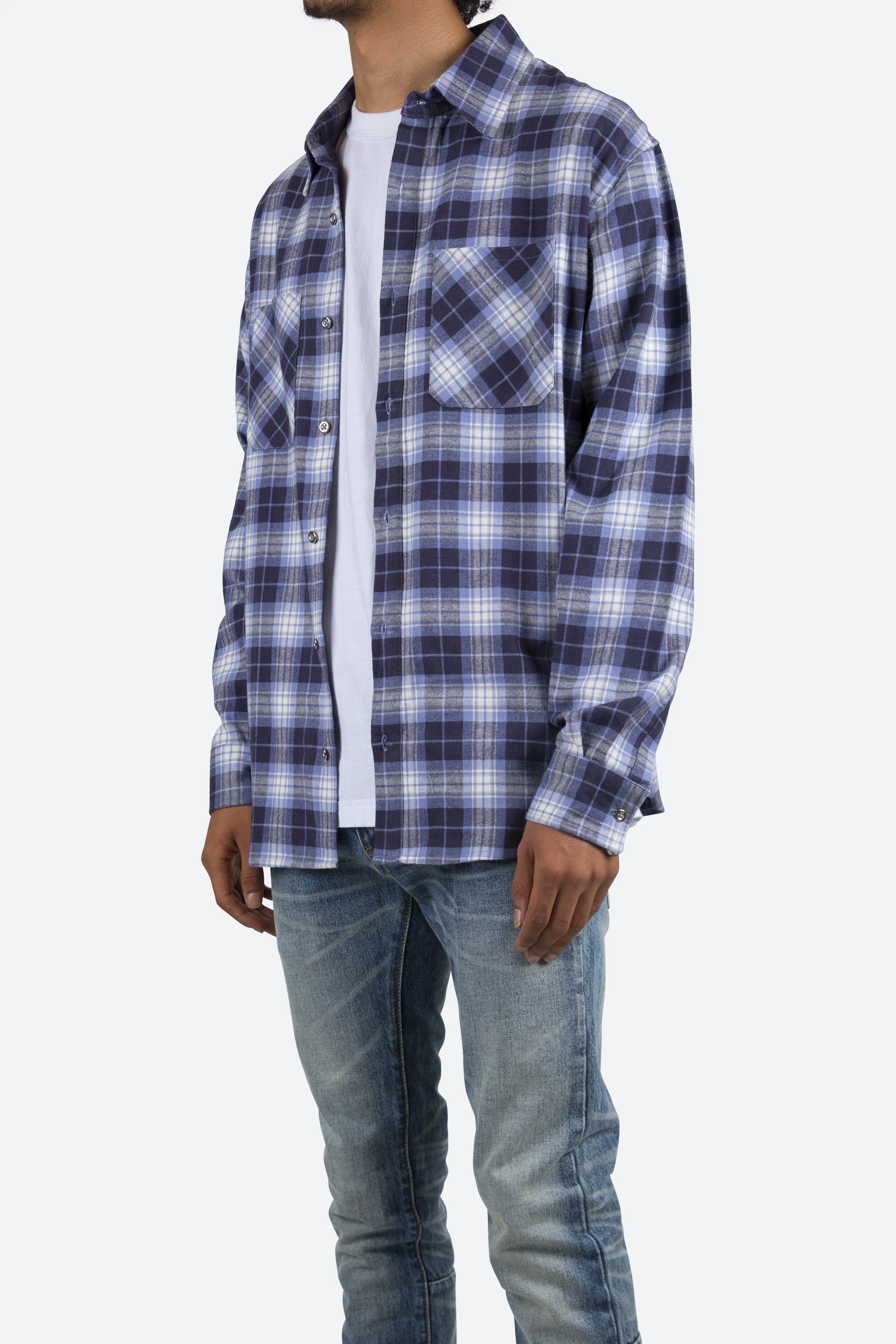 Metal Button Flannel - Blue/White