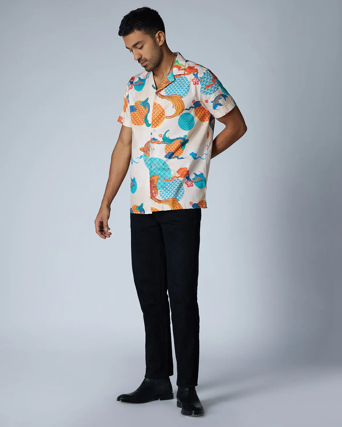 Multicoloured Half-Sleeve Aquatic Printed Shirt