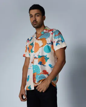 Multicoloured Half-Sleeve Aquatic Printed Shirt