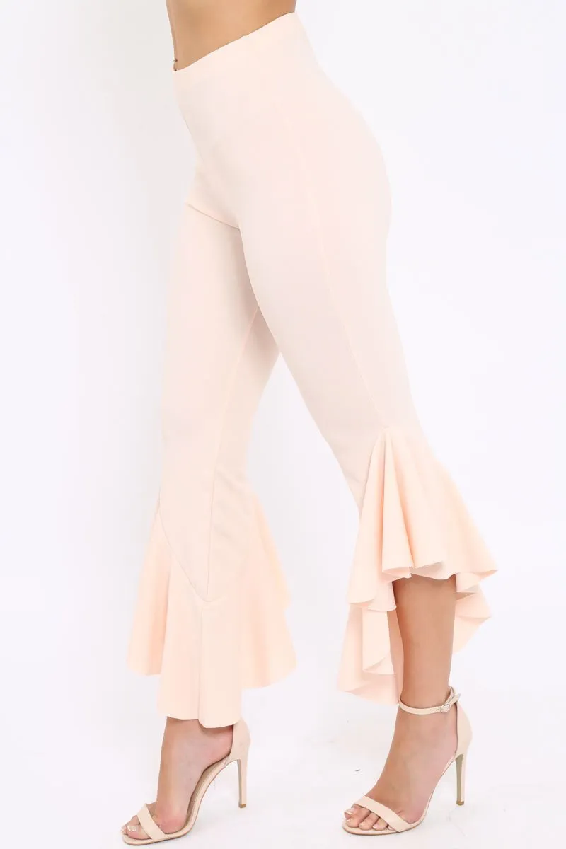 Nude Frill Hem Trousers - Ashlie