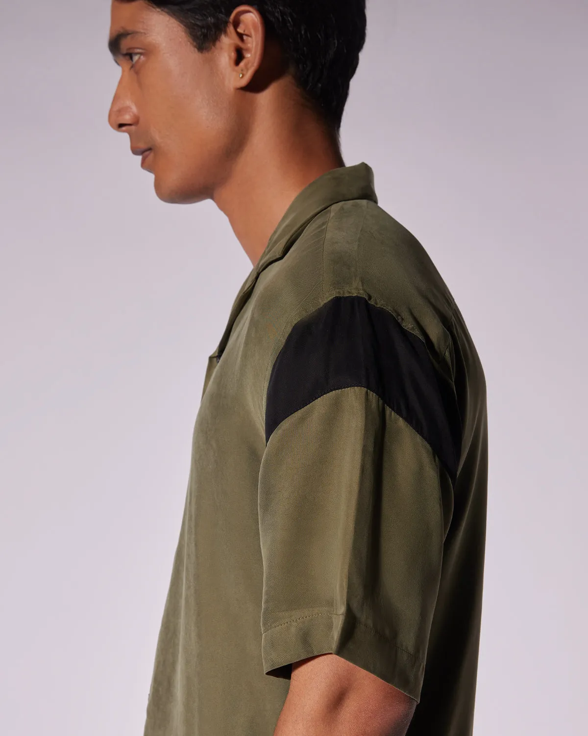 Olive Half-Sleeve Cupro Shirt