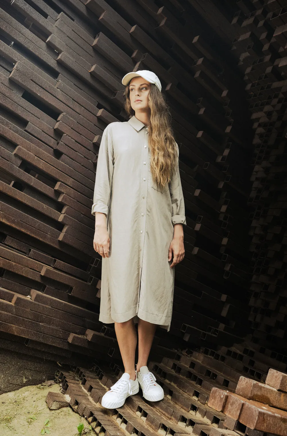 Oran Shirt Dress in Stone Linen