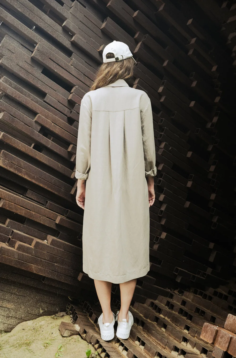 Oran Shirt Dress in Stone Linen