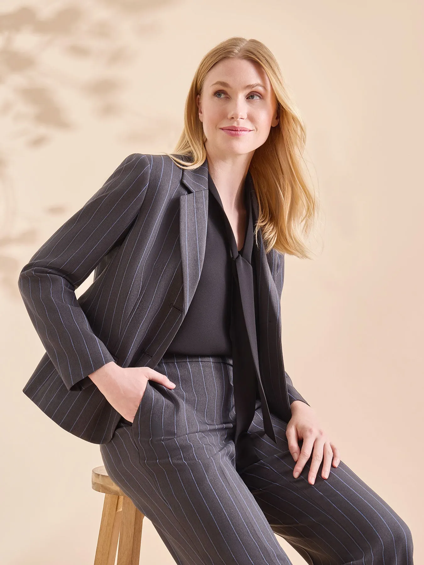 Pinstripe Notch Collar Jacket