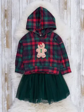 Plaid Embroidered Gingerbread Outfit w/ Tulle Skirt