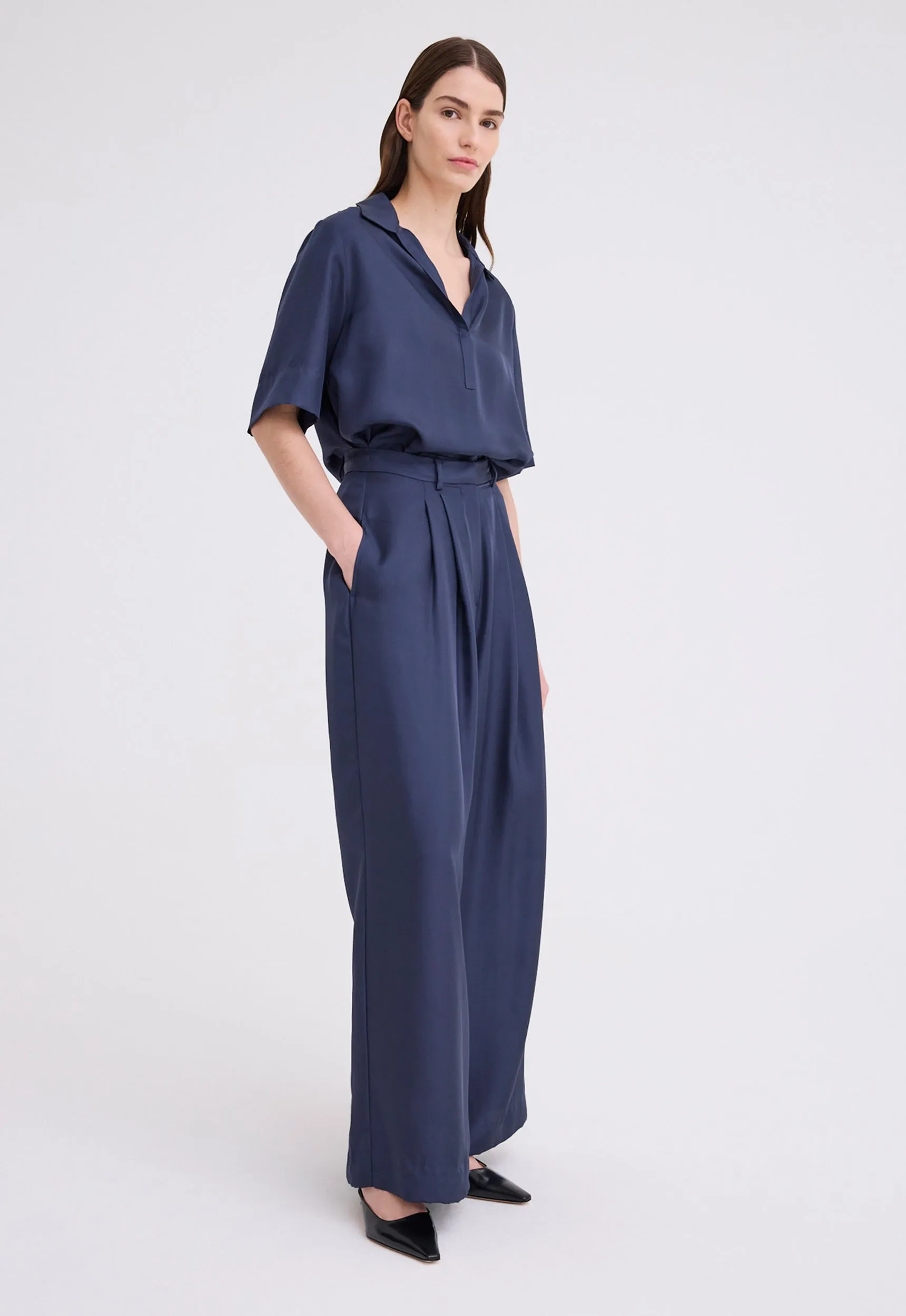 Poirot Silk Twill Pant - Sly Blue