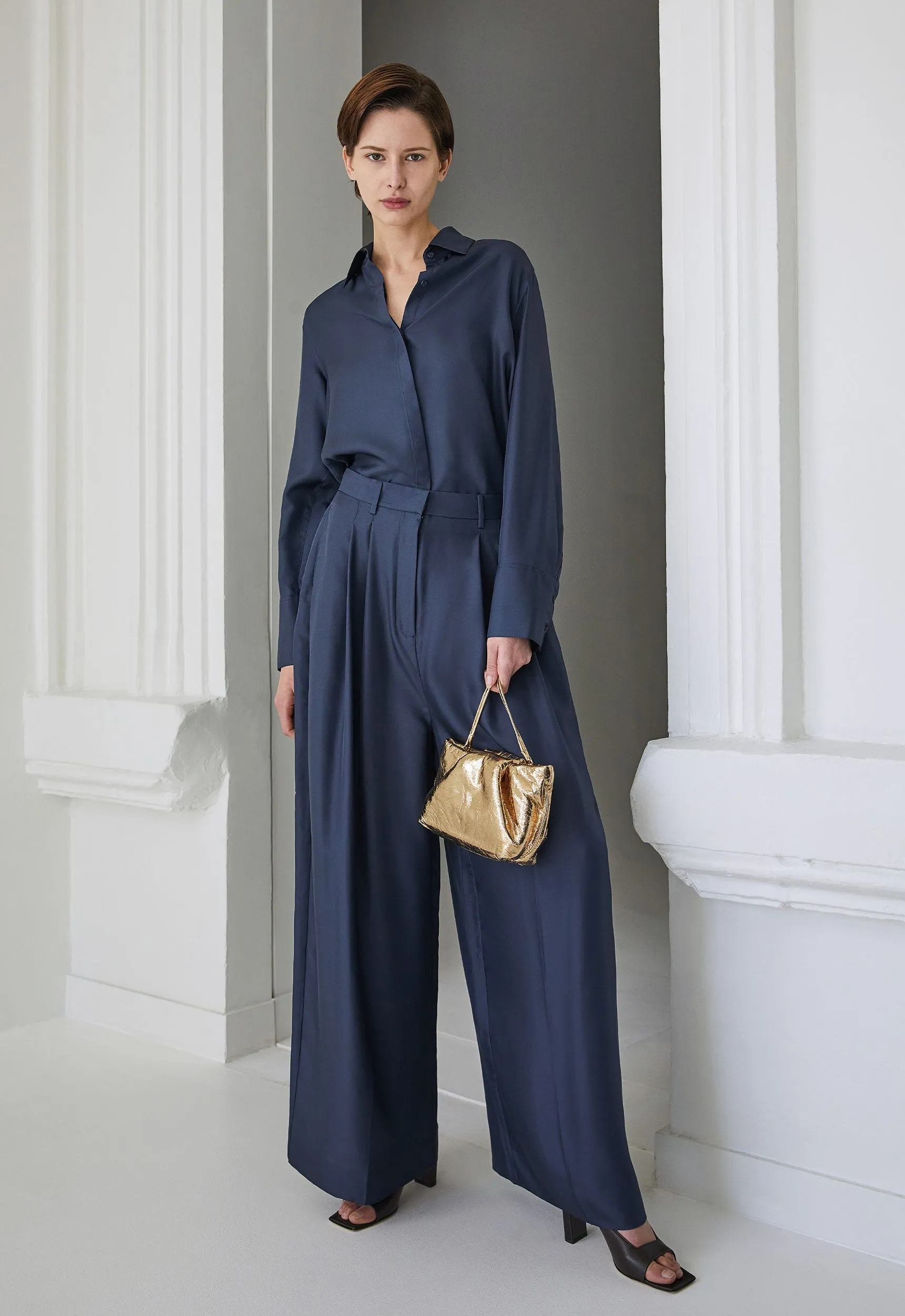 Poirot Silk Twill Pant - Sly Blue