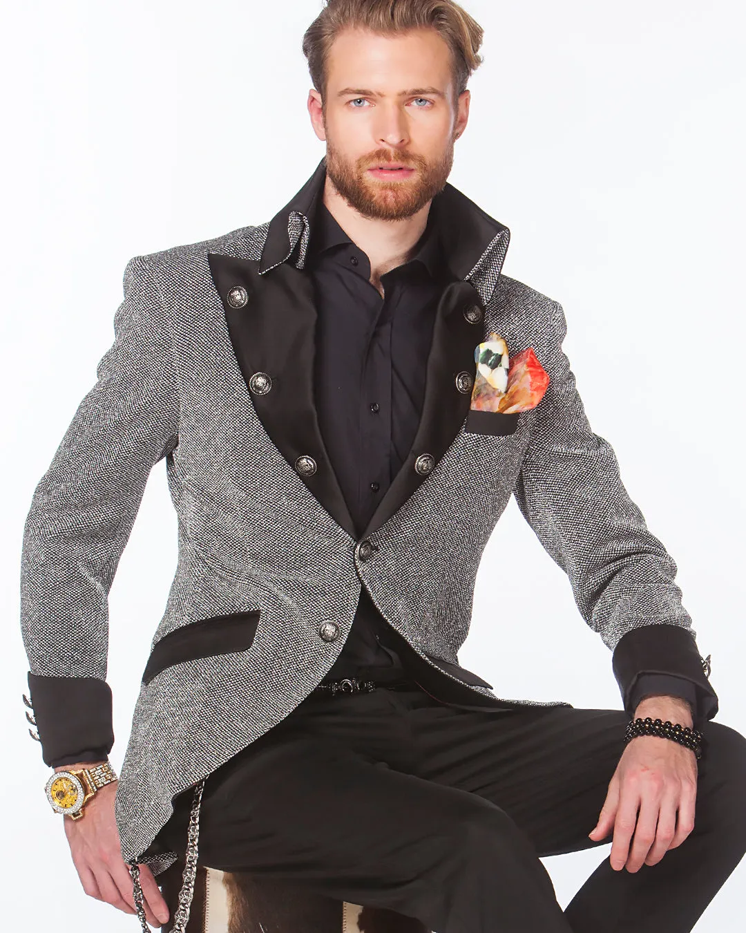 Prom Blazer - Prom Jacket- Lord D. Silver - Semi Long Blazer