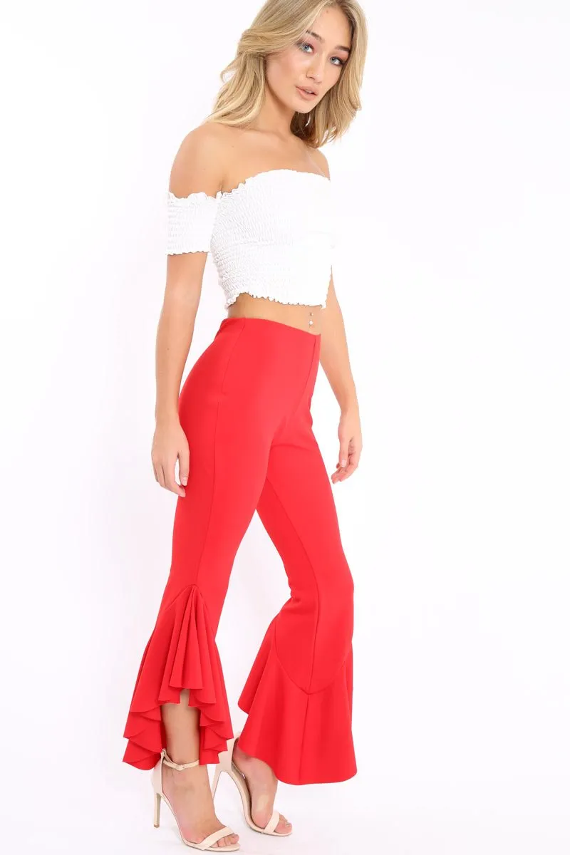 Red Frill Hem Trousers - Ashlie