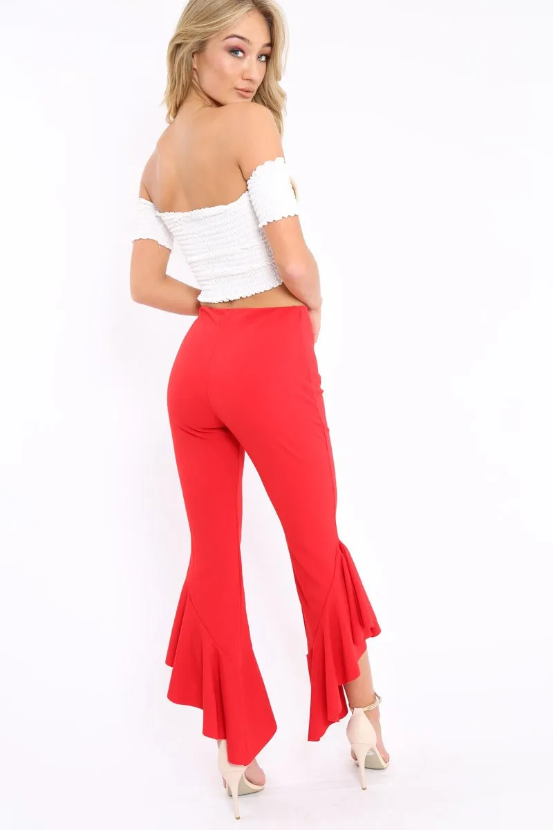 Red Frill Hem Trousers - Ashlie