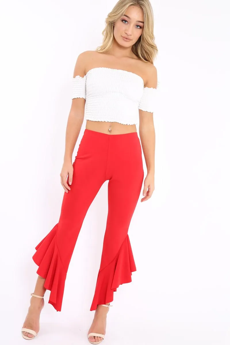 Red Frill Hem Trousers - Ashlie