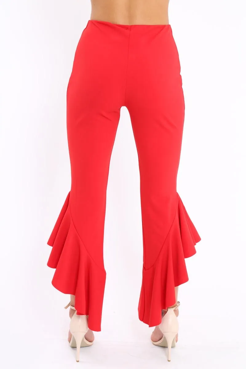 Red Frill Hem Trousers - Ashlie