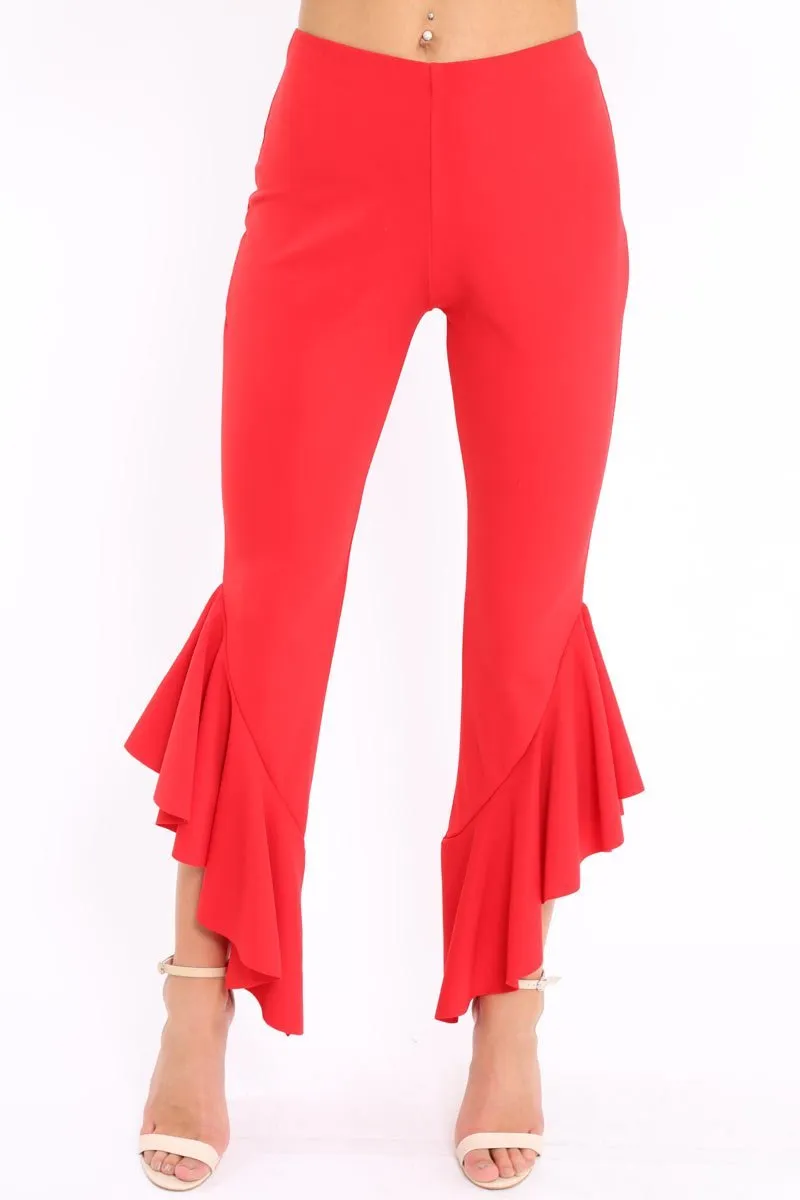 Red Frill Hem Trousers - Ashlie