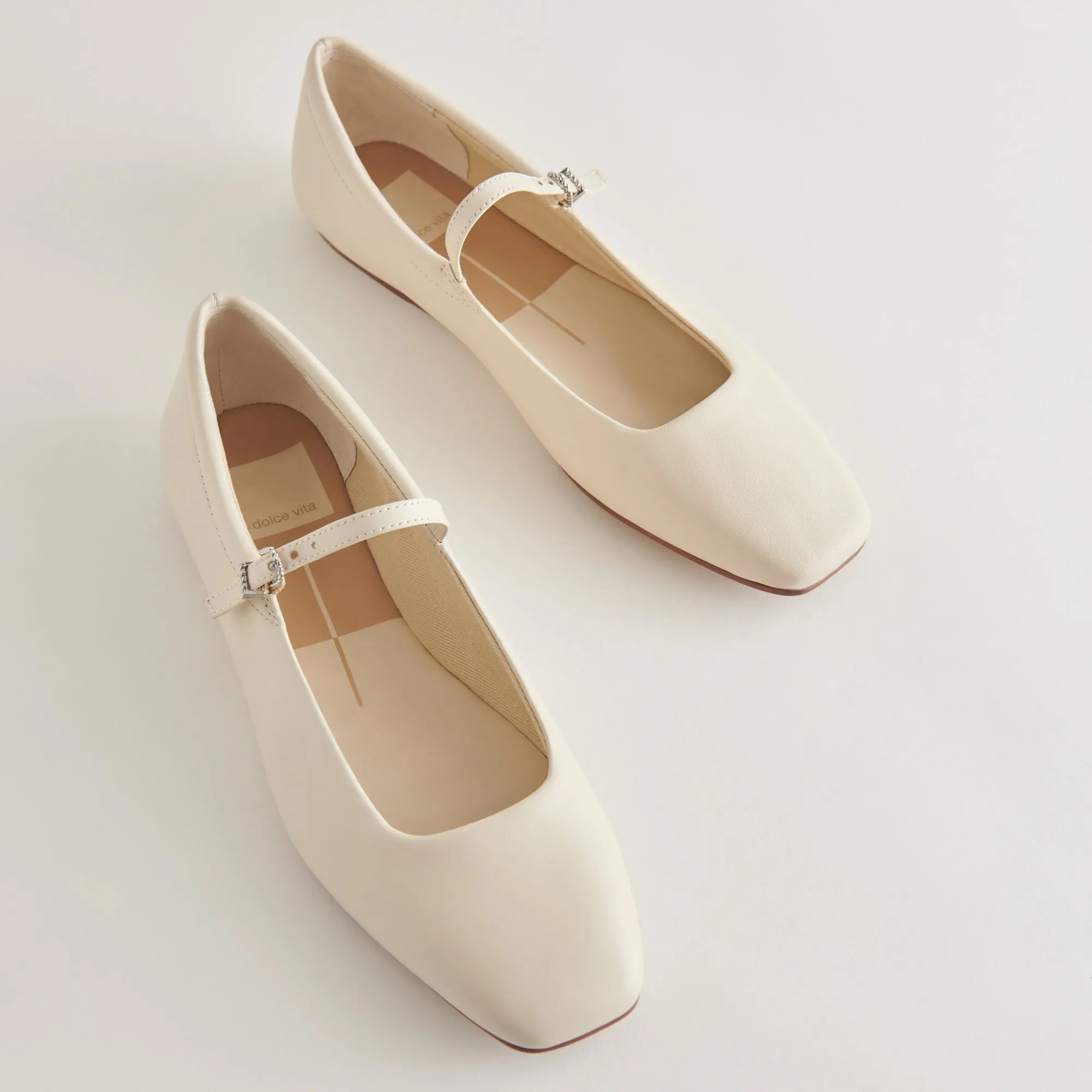 REYES WIDE BALLET FLATS IVORY LEATHER