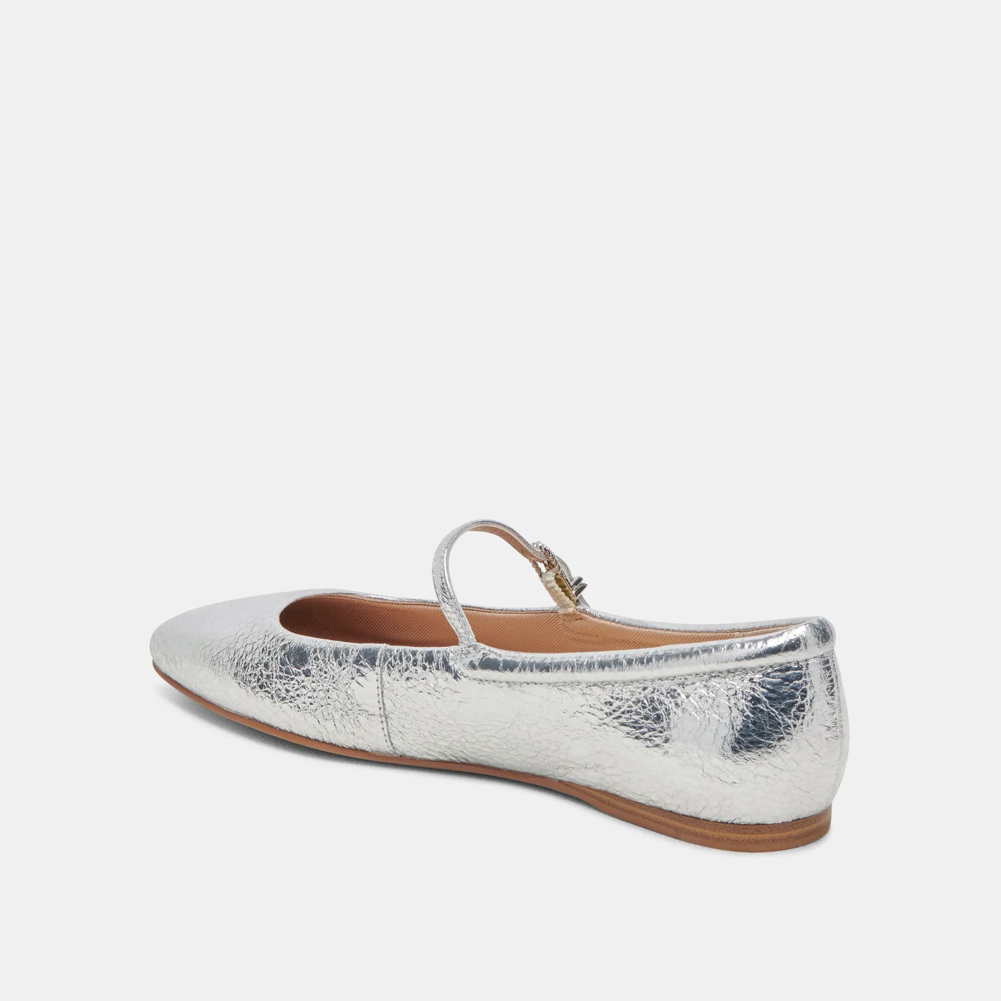 REYES WIDE BALLET FLATS SILVER DISTRESSED LEATHER