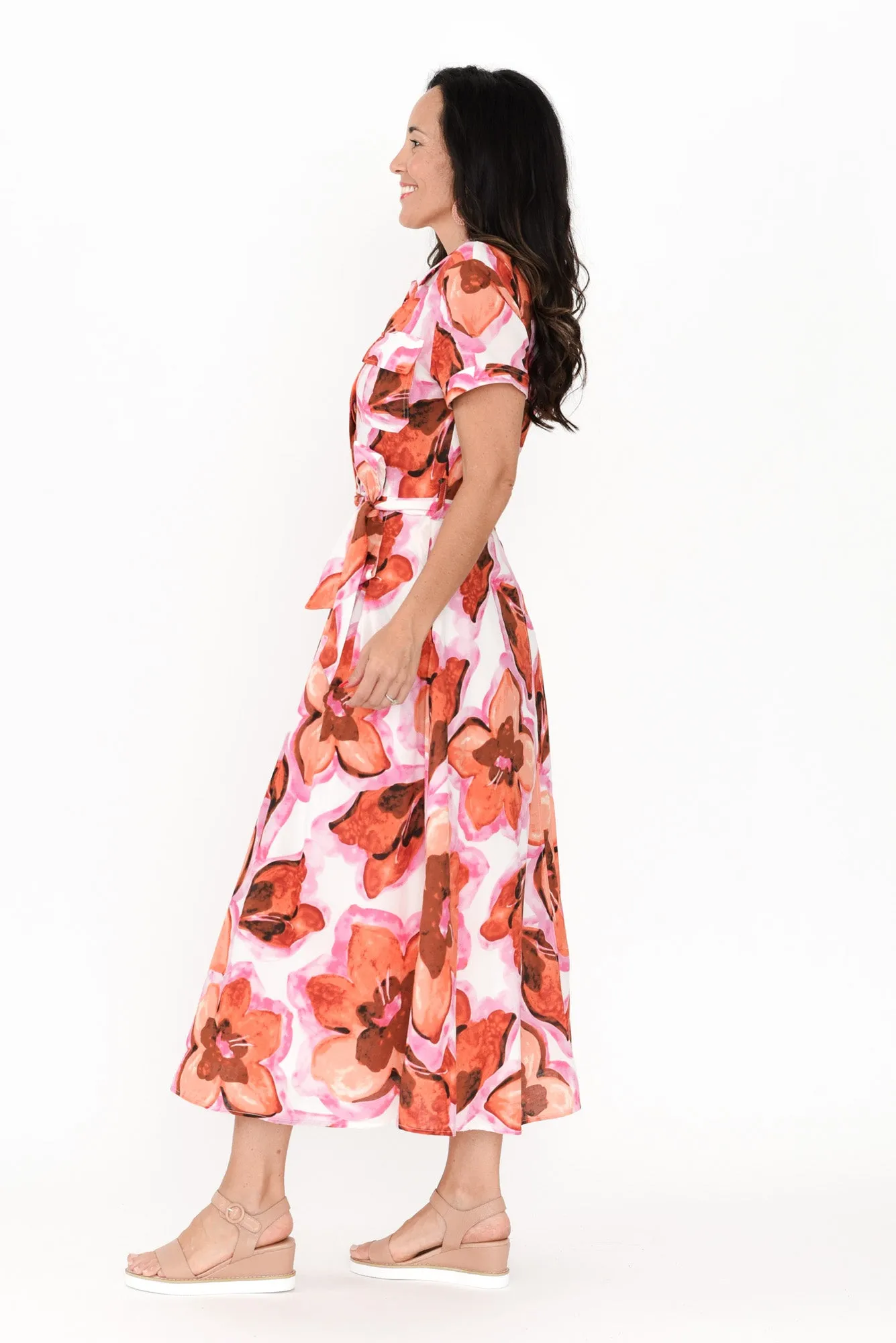 Rossellini Pink Floral Cotton Tie Dress