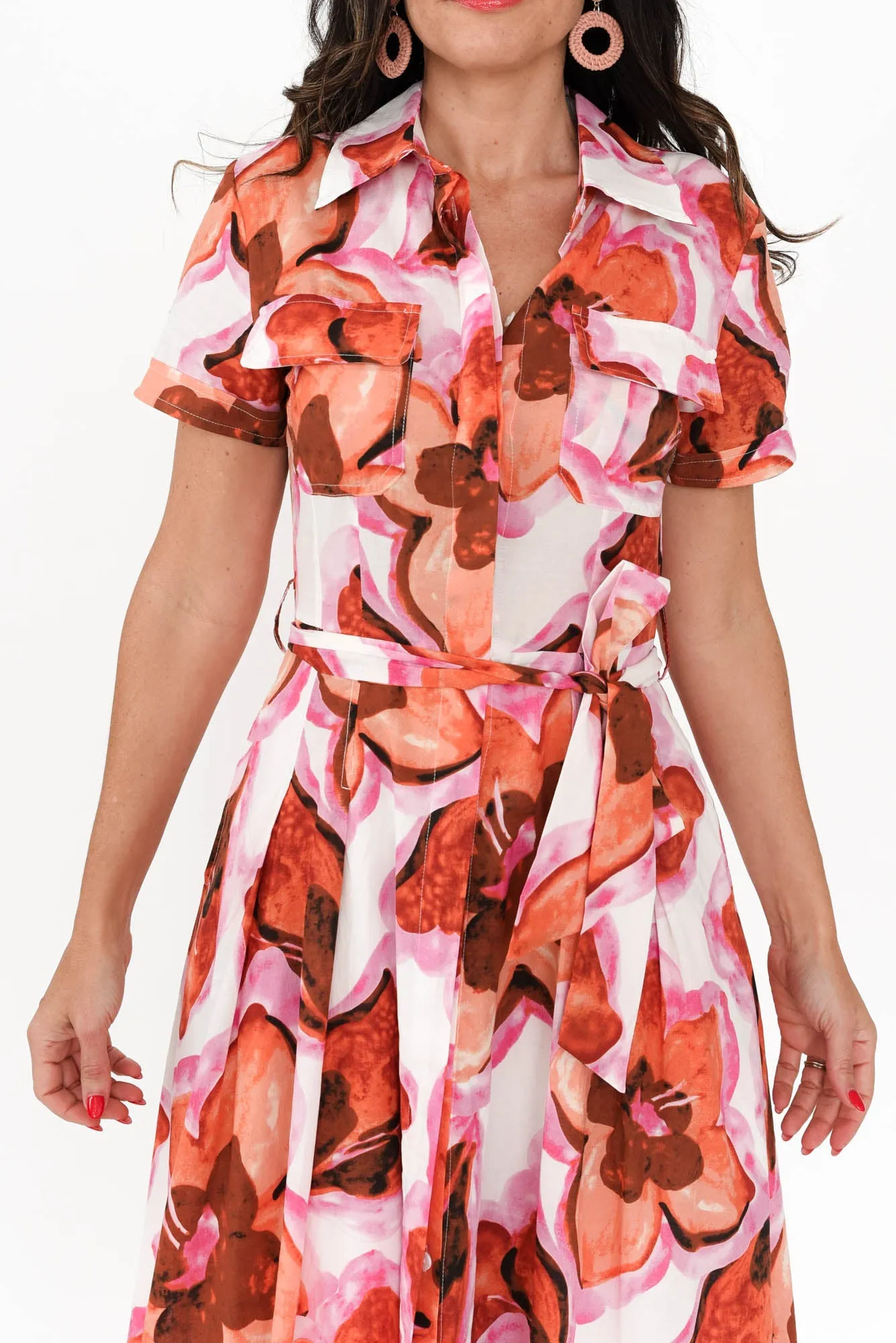 Rossellini Pink Floral Cotton Tie Dress