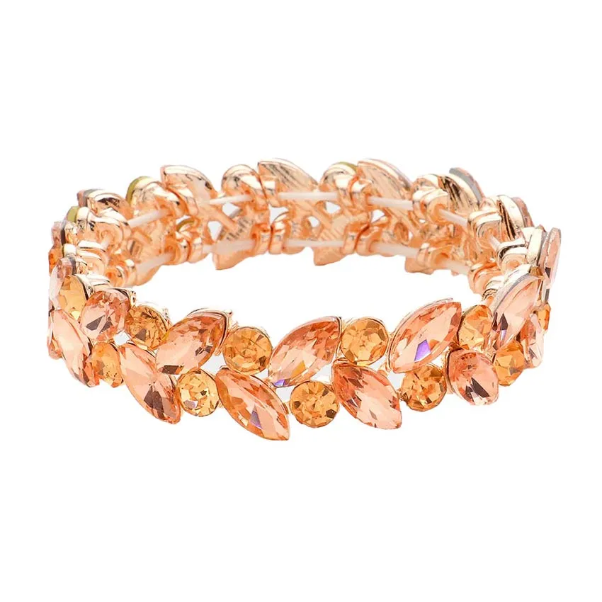 Round Marquise Stone Cluster Stretch Evening Bracelet